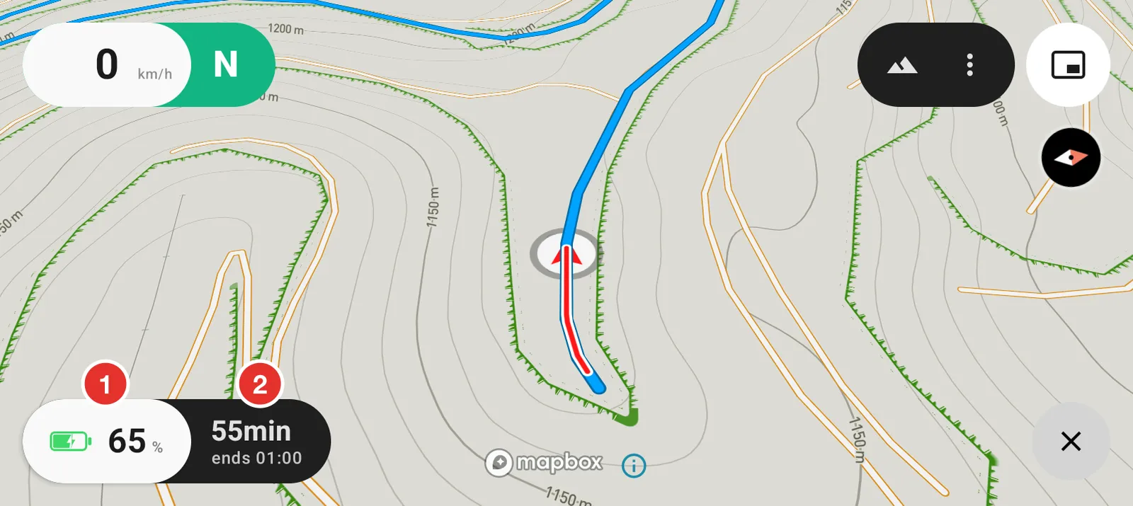 The map with the battery level and the time left until the charge limit