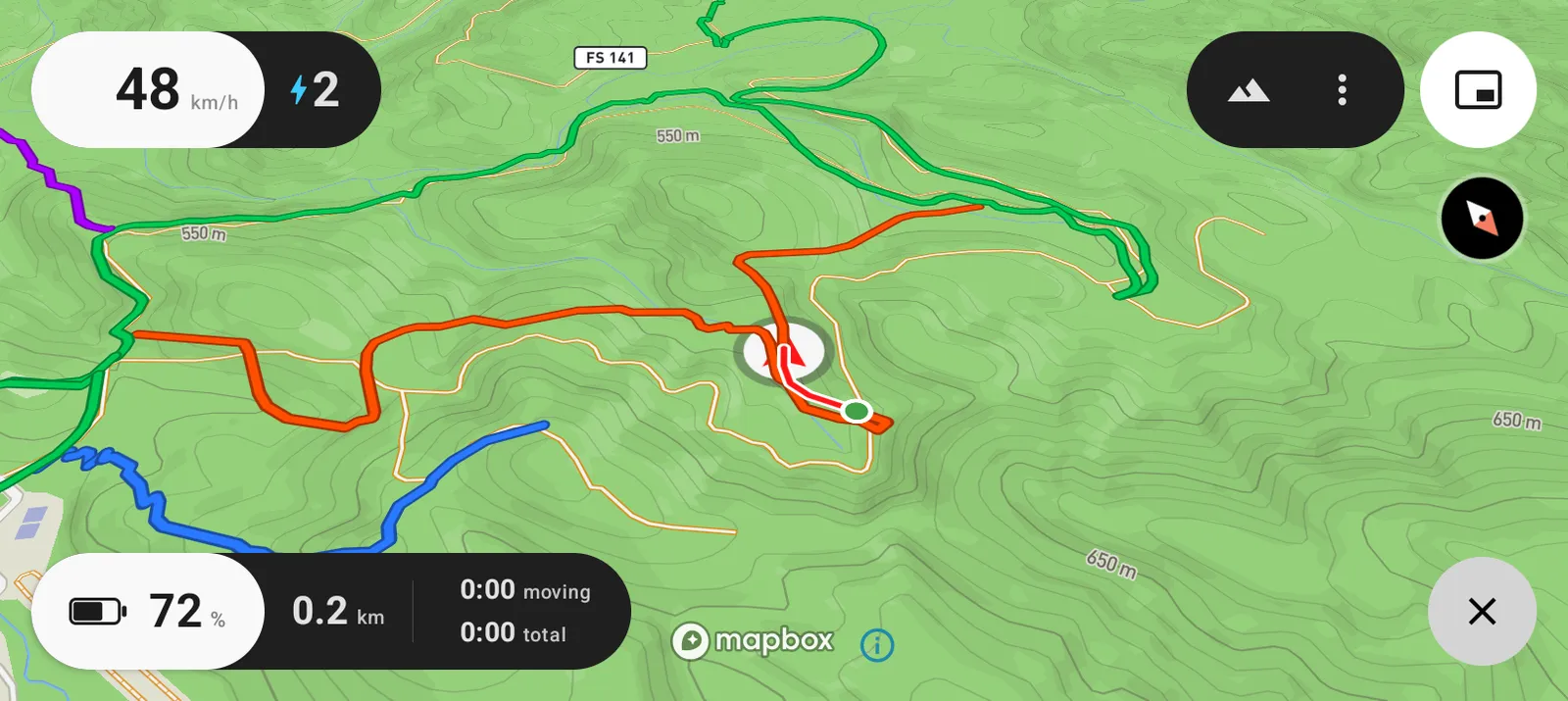 Four routes open on the map at once, each in its own colour
