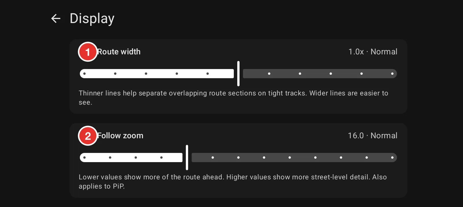 The Display settings screen