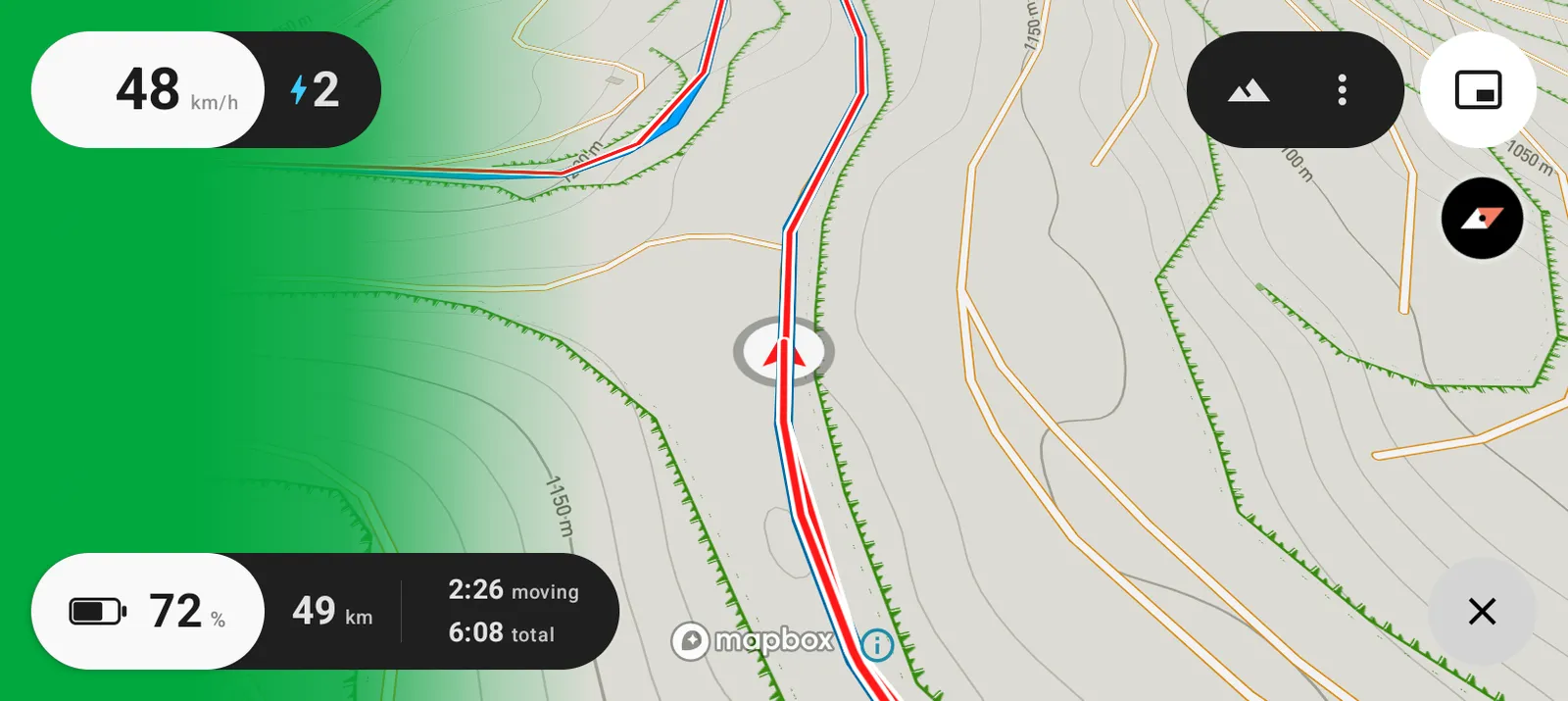 The map with a green light down the left edge while the left indicator is on