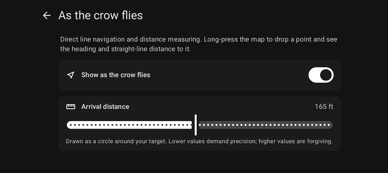 Setting the arrival distance