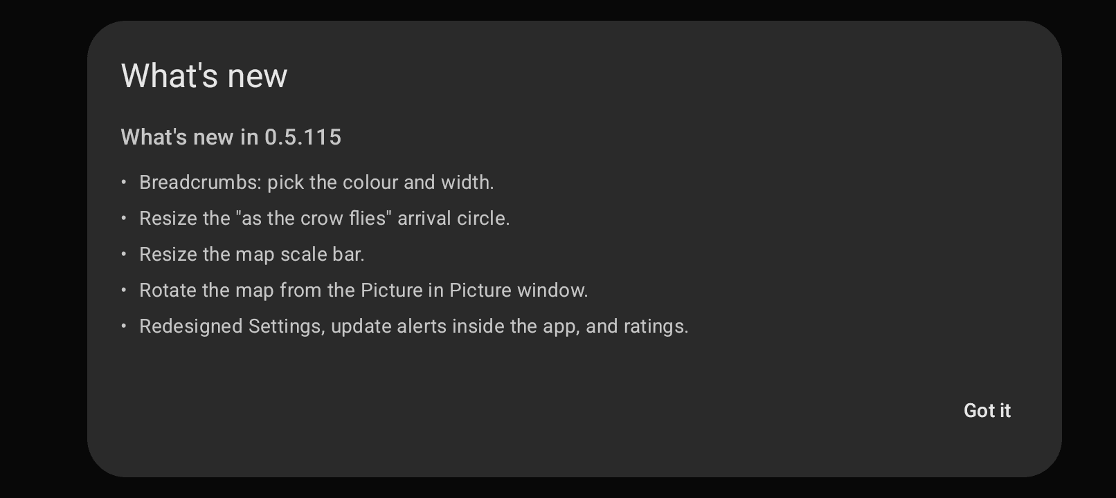 The “What’s new” sheet after an update
