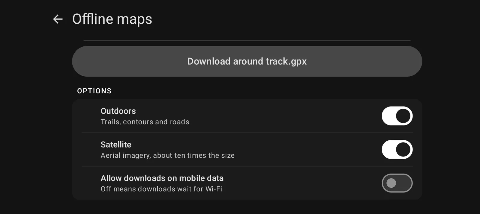 The offline map options
