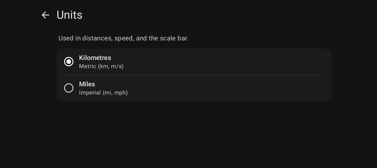 The Units screen